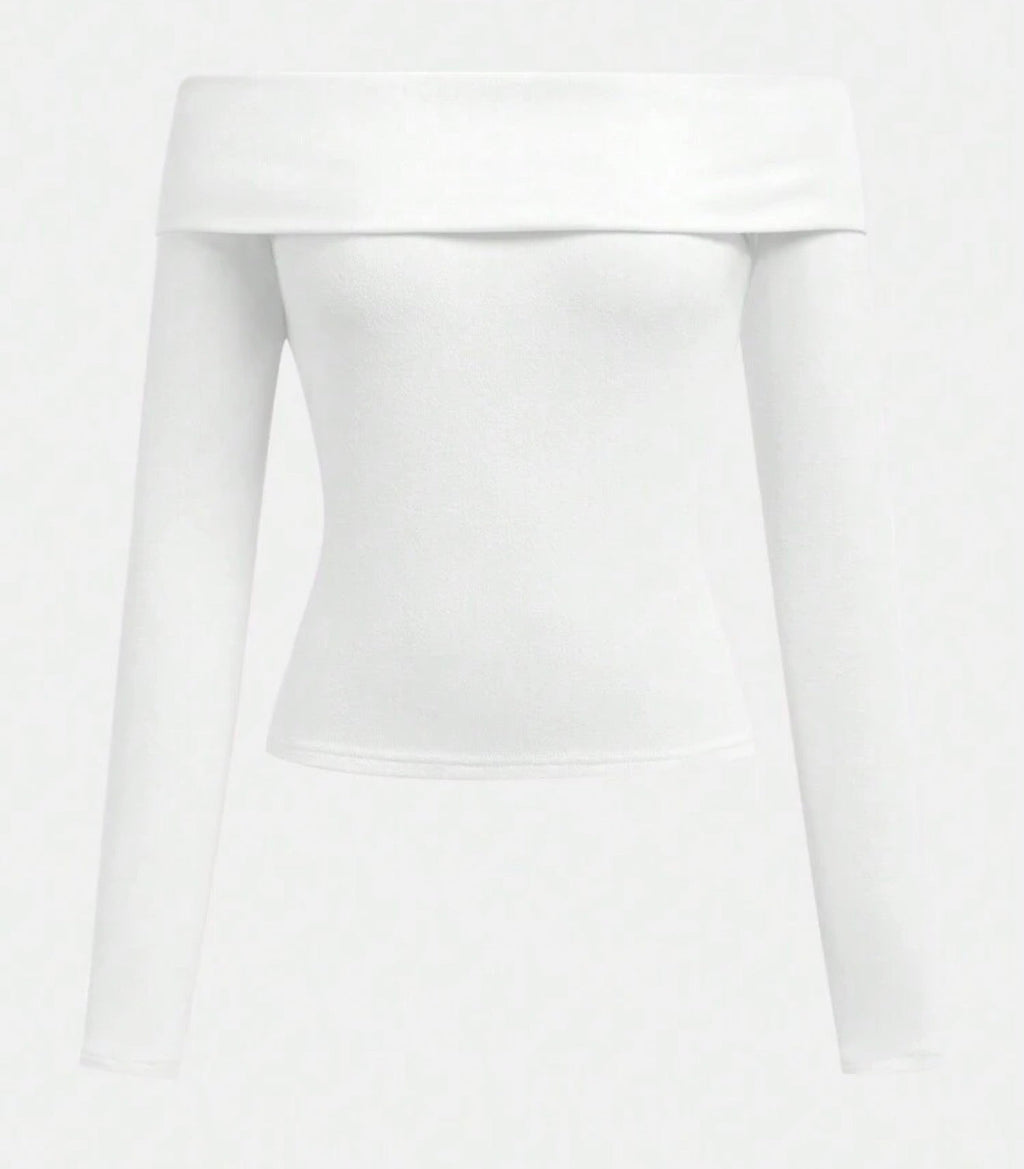 Camiseta manga larga hombros descubiertos blanca - vista frontal