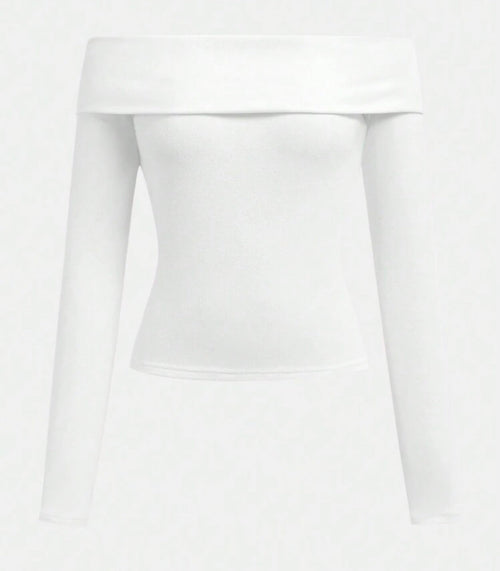 Camiseta manga larga hombros descubiertos blanca - vista frontal
