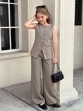 Conjunto Nina: Top Sin Mangas Cuello Redondo y Pantalon Recto Casual