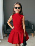 Vestido elegante rojo cuello alto sin mangas nina preadolescente - modelo