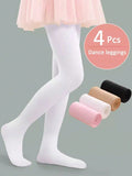 4 pares de medias base de baile para niñas talla 8-12 - colores blanco, rosa, beige y negro