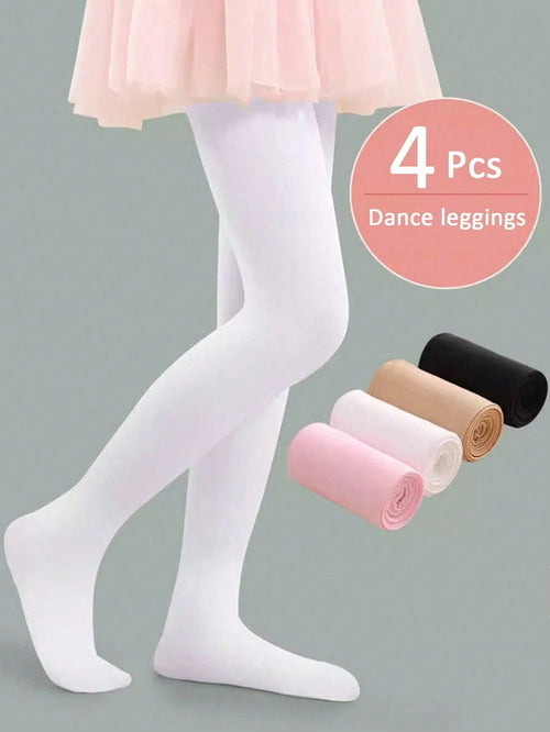 4 pares de medias base de baile para niñas talla 8-12 - colores blanco, rosa, beige y negro