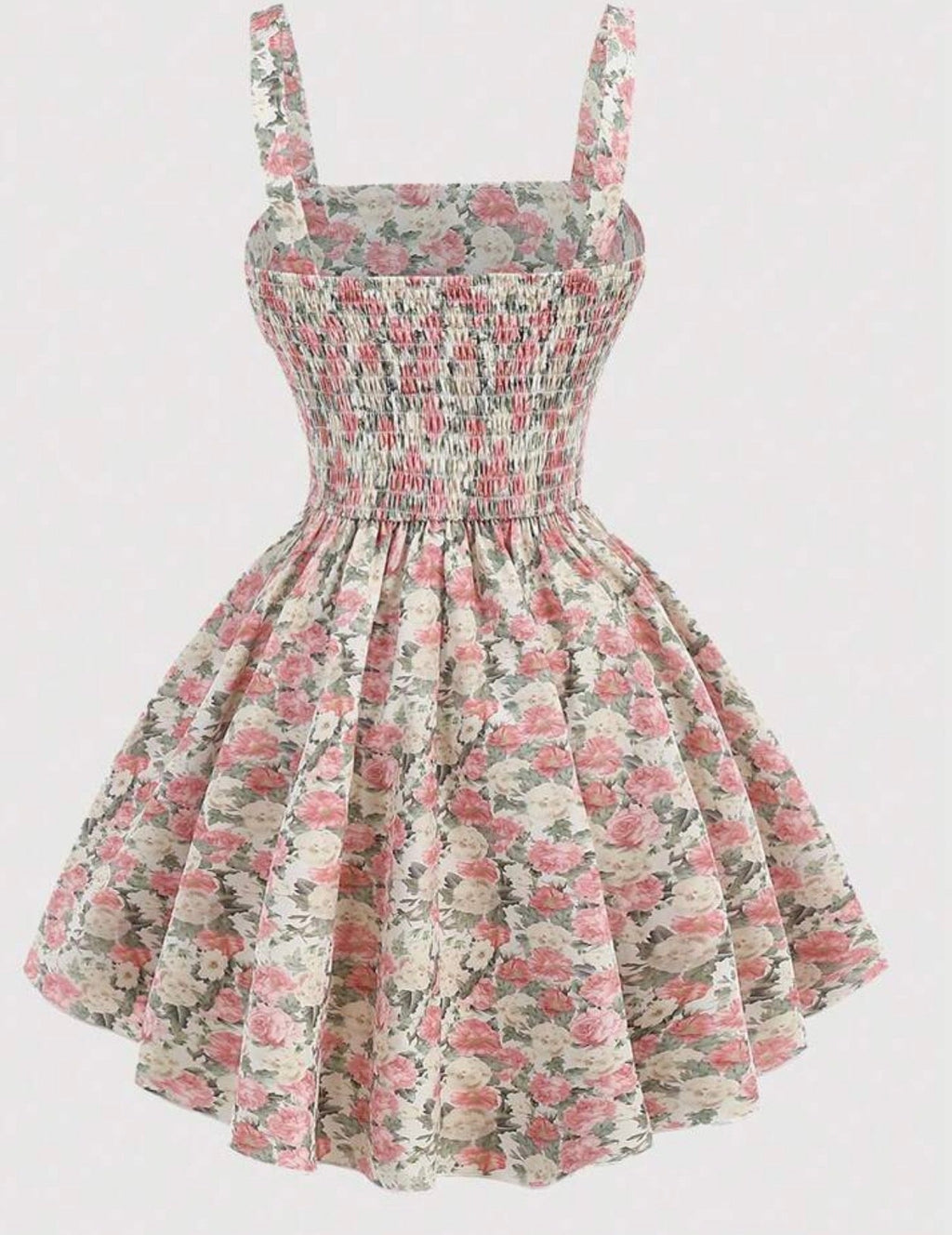 Girlism vestido floral rosa con busto fruncido para niña - vista frontal
