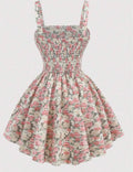 Girlism vestido floral rosa con busto fruncido para niña - vista frontal