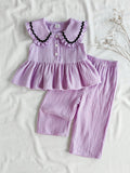 Conjunto 2 piezas lila top y pantalón para niña - vista completa