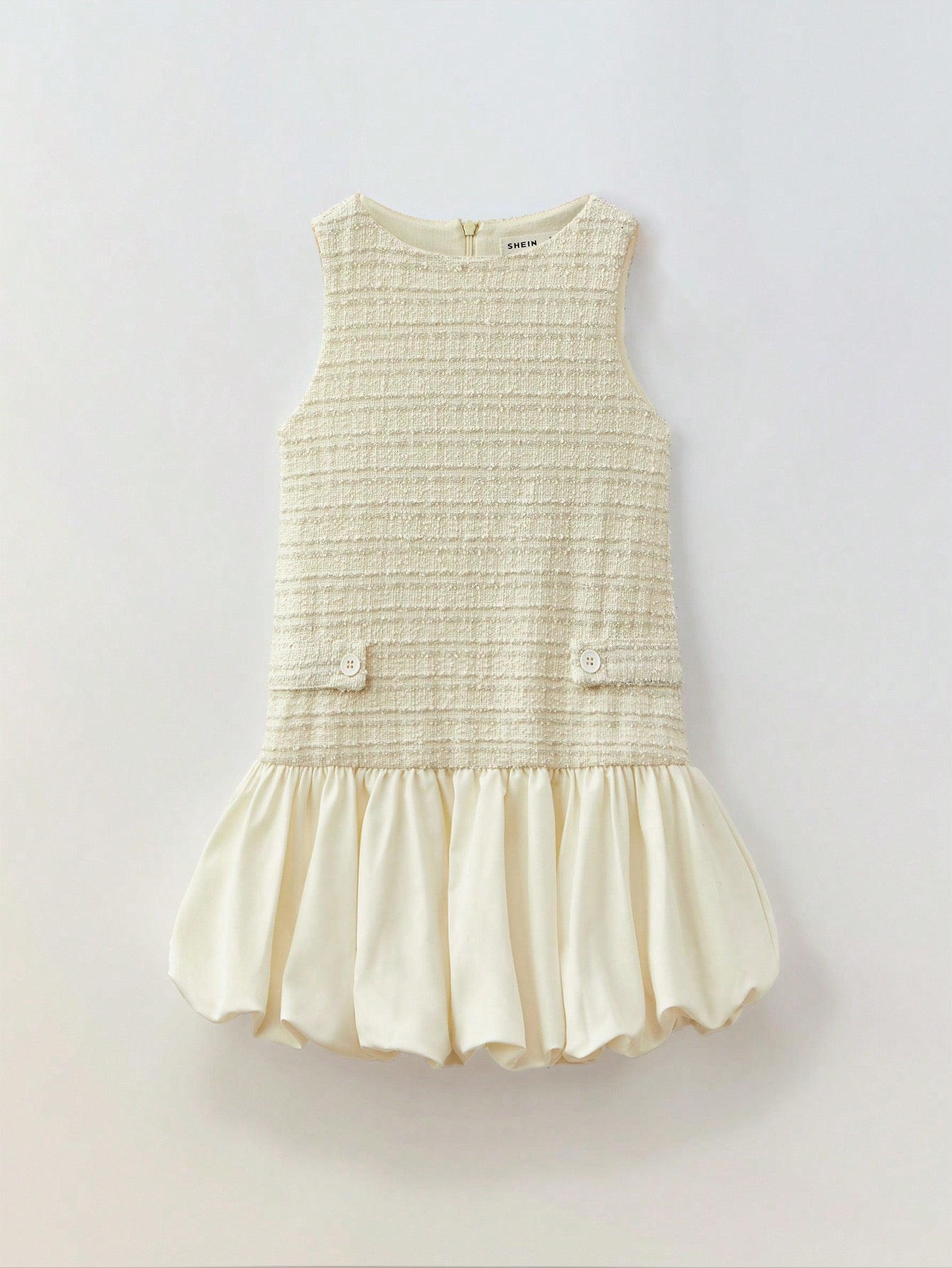 Vestido infantil tweed marfil - vista frontal