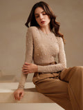Anewsta | Blusa Elegante Manga Larga Transparente con Perlas | Fiestas y Navidad