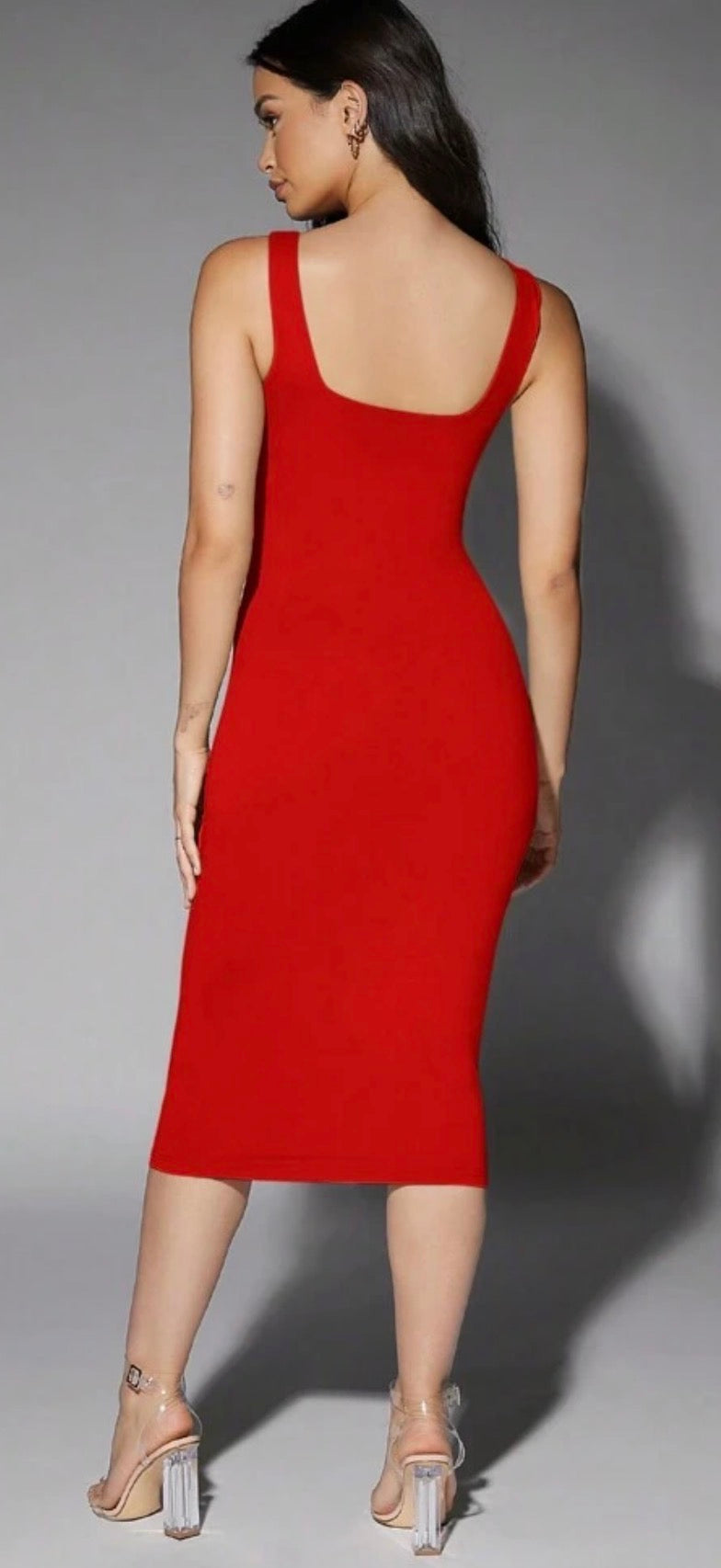 Vestido ajustado rojo sin mangas - vista trasera