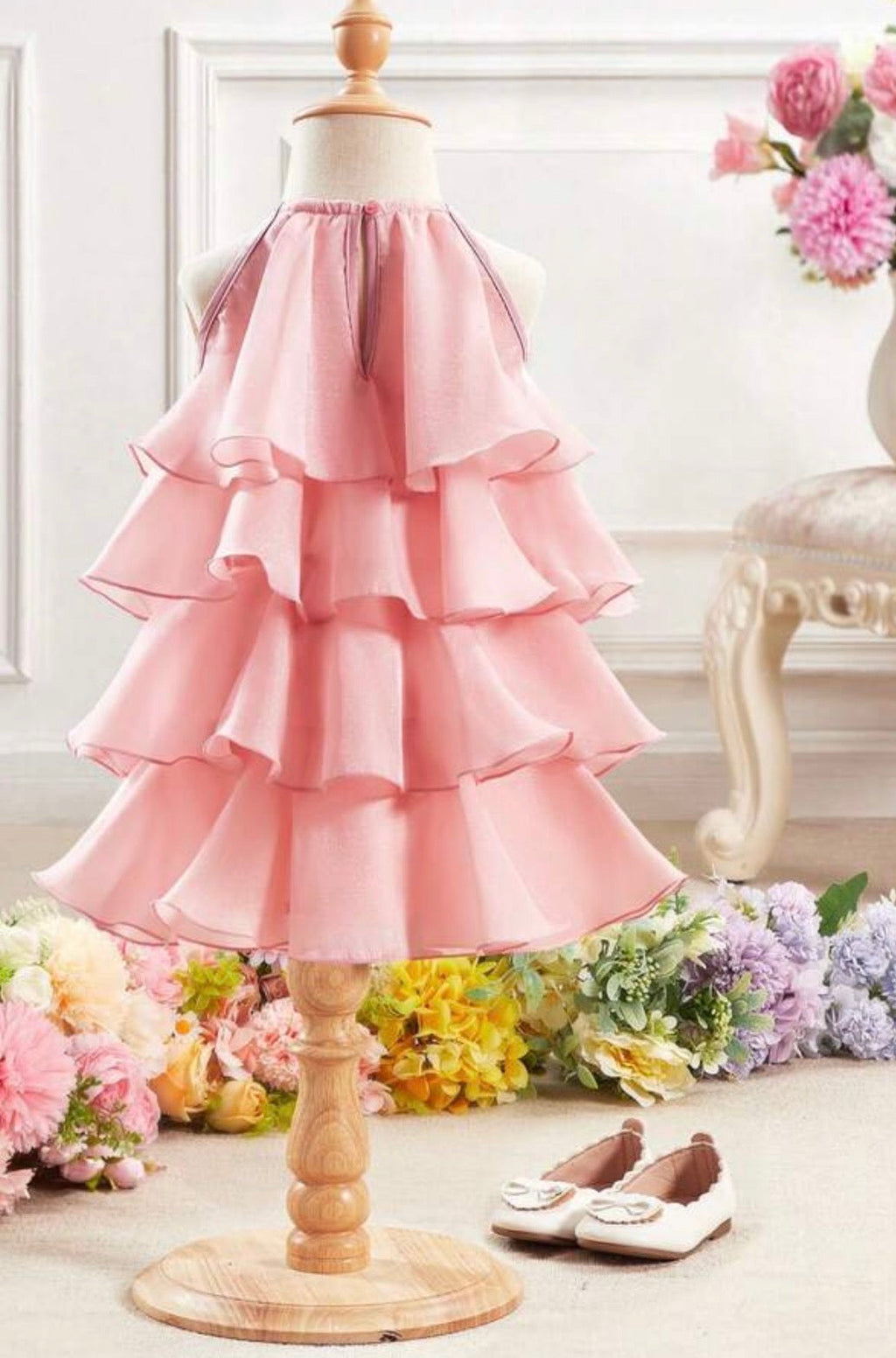 Vestido organza rosa niña - vista en maniquí
