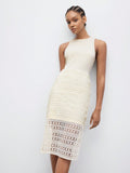 Vestido crema sin mangas con falda crochet vista frontal