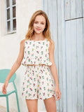 Conjunto dos piezas niña estampado tropical flamencos vista frontal