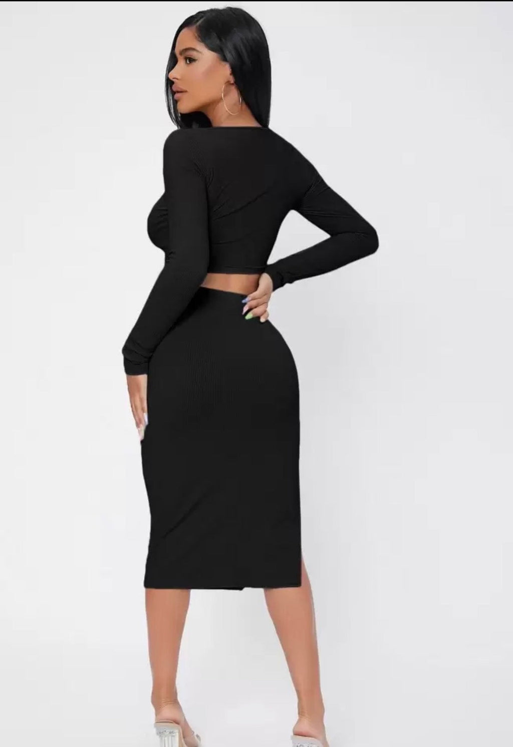 SHEIN PETITE Set Canalé Negro - Vista trasera